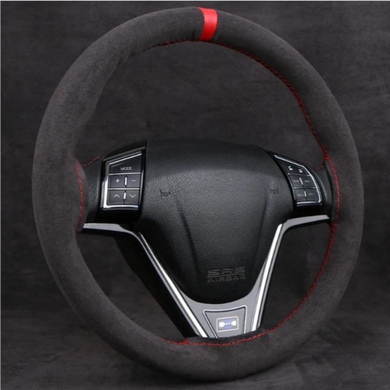 NEW Car Steering Wheel Cover Soft Wear-Resistant Comfortable Wear Resistant Universal Hand Sewing Black Suede Leather Braiding
