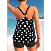 New High-quality Summer Ladies Double Straps Swimsuit Versatile Black and White Spots Printed Tankini Shorts Two-piece Set S-6XL
