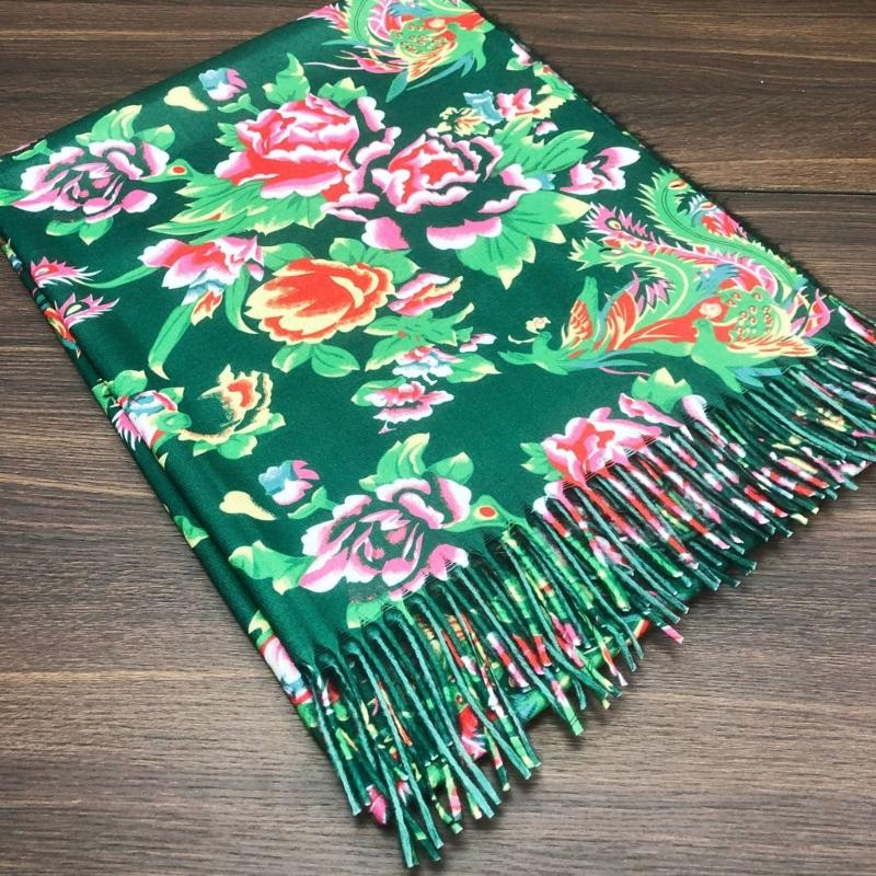 Winter Warm Ethnic Tassels Scarf for Women Northeast Big Flower Scarves Outdoor Activity Shawl Scarf Fashion Accessories