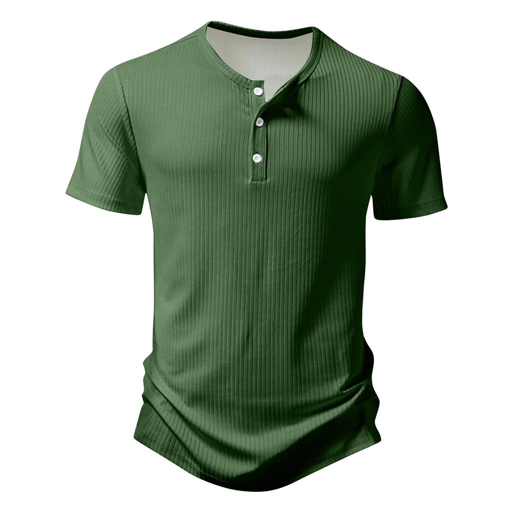 Men's Summer Solid Color Stripe Texture Button Collar Short Sleeve Tops Men's Casual Loose Fashion Tops