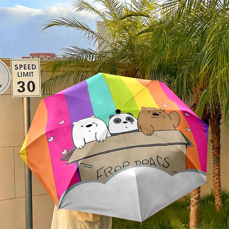 Cute Cartoon Bear Panda Box Umbrella Suitable All Seasons Home Travel Outdoor Activities Multi Functional Umbrella Folding Umbrella