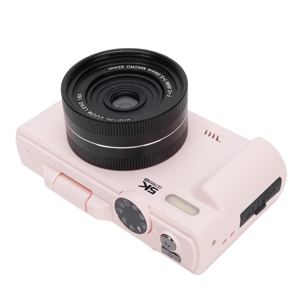 VBESTLIFE 5K Digitalkamera für Fotografie, WiFi 75MP Vlogging-Kamera mit 18x Zoom, 0,45x Weitwinkel-Makroobjektiv, 3" 180° Klappbildschirm Kompakt