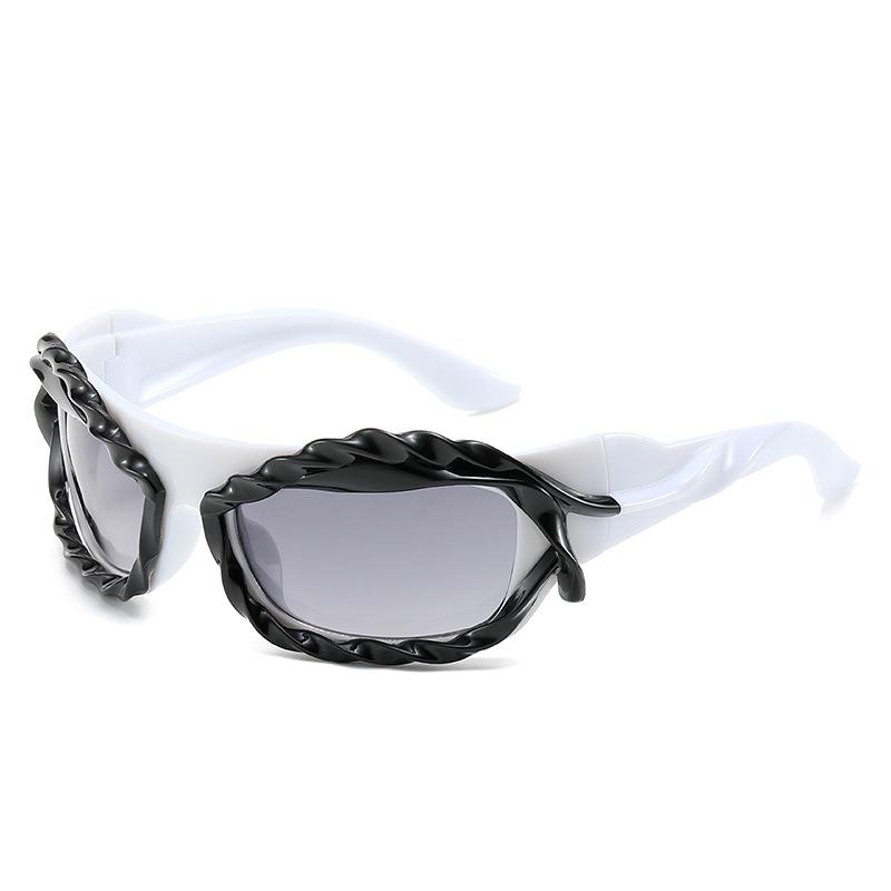 Y2K Futuristic Avant-Garde Twisted Design Sunglasses, Cool Hip-Hop Concave Sunglasses With Personality