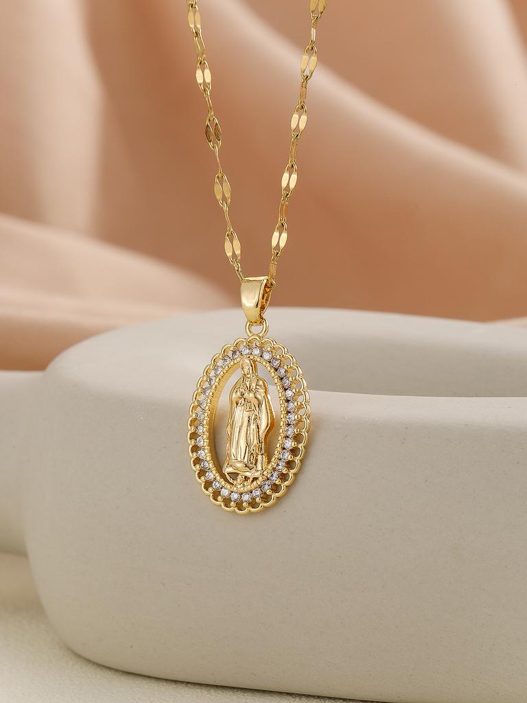 European and American Personalized Design with Micro Inlaid Zircon Santa Maria Series Necklaces In Colorful Religious Fashion