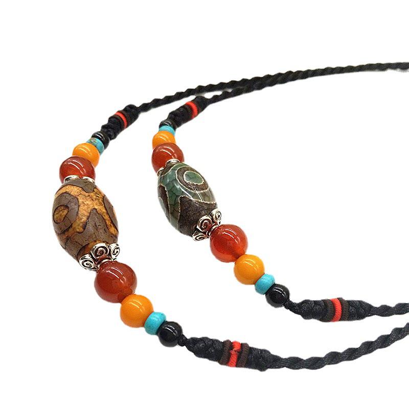 Tibetan Ethnic Three-Eyed Dzi Clavicle Necklace - Unisex Spring/Summer Accessory