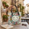 Floral Smiley Printed Casual Tote Bag For Daily Outdoor Shopping Use