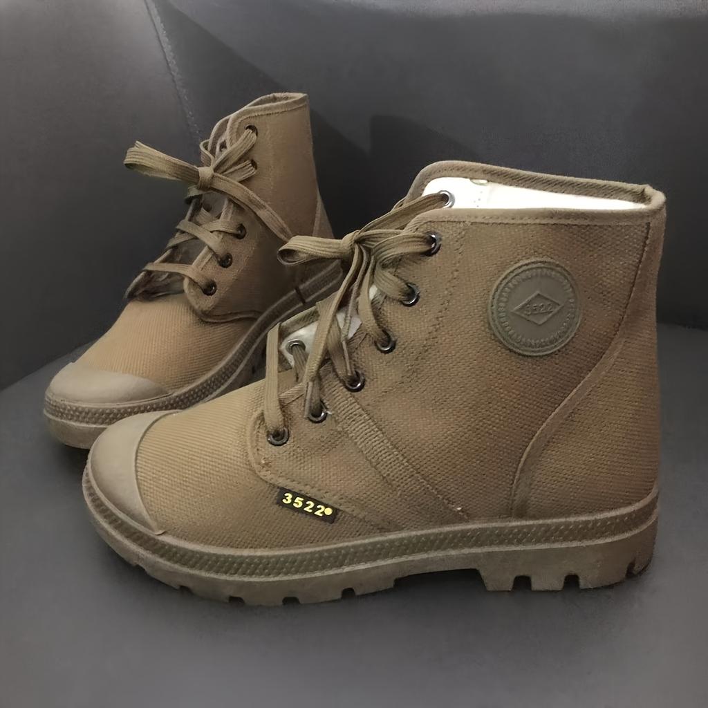 Breathable High-Top Canvas Military-Style Boots | Men's & Women's Unisex Ankle Support Shoes - Durable Rubber Sole, Round Toe Lace-Up Design