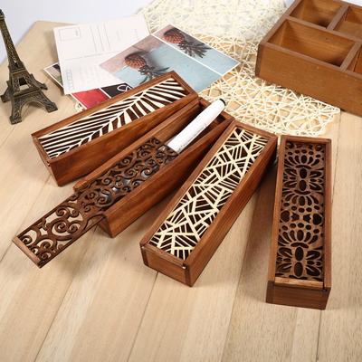 Portable Retro Box Hollow Wood Pencil Case Storage Box Students Cute Wooden Pencil Box Multi Station