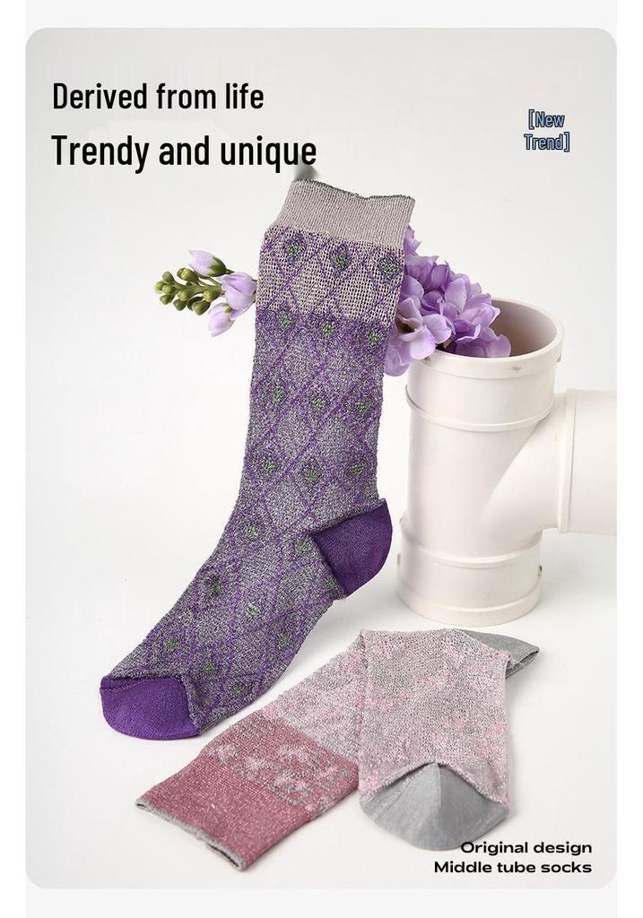 Renaissance Women's Seamless Mid-Calf Socks - Breathable, Thin, Purple, Cute Spring/Summer Socks