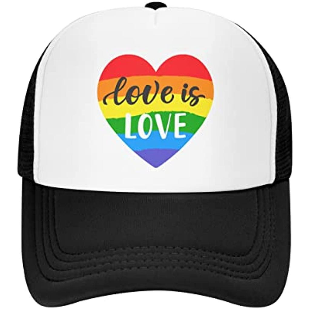 Love Is Love Rainbow Lbgt Trucker Hat Mesh Back Adjustable Funny Gift Baseball Snapback Cap for Unisex Women One Size