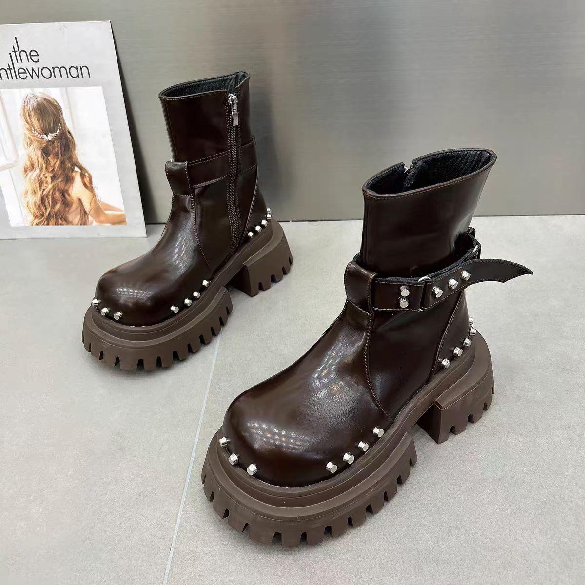 

Туфли на плоской платформе женские ботильоны брендовые туфли на высоком каблуке кожаные туфли женские 2025 трендовые дизайнерские новые готические толстые туфли челси Botas Mujer 35