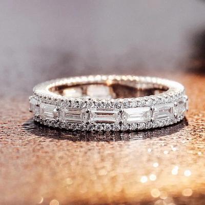 Huitan Women Promise Rings Full with Geometric Cubic Zirconia Luxury Zinc Alloy Color Wedding Band Accessories Trendy Female Zircon