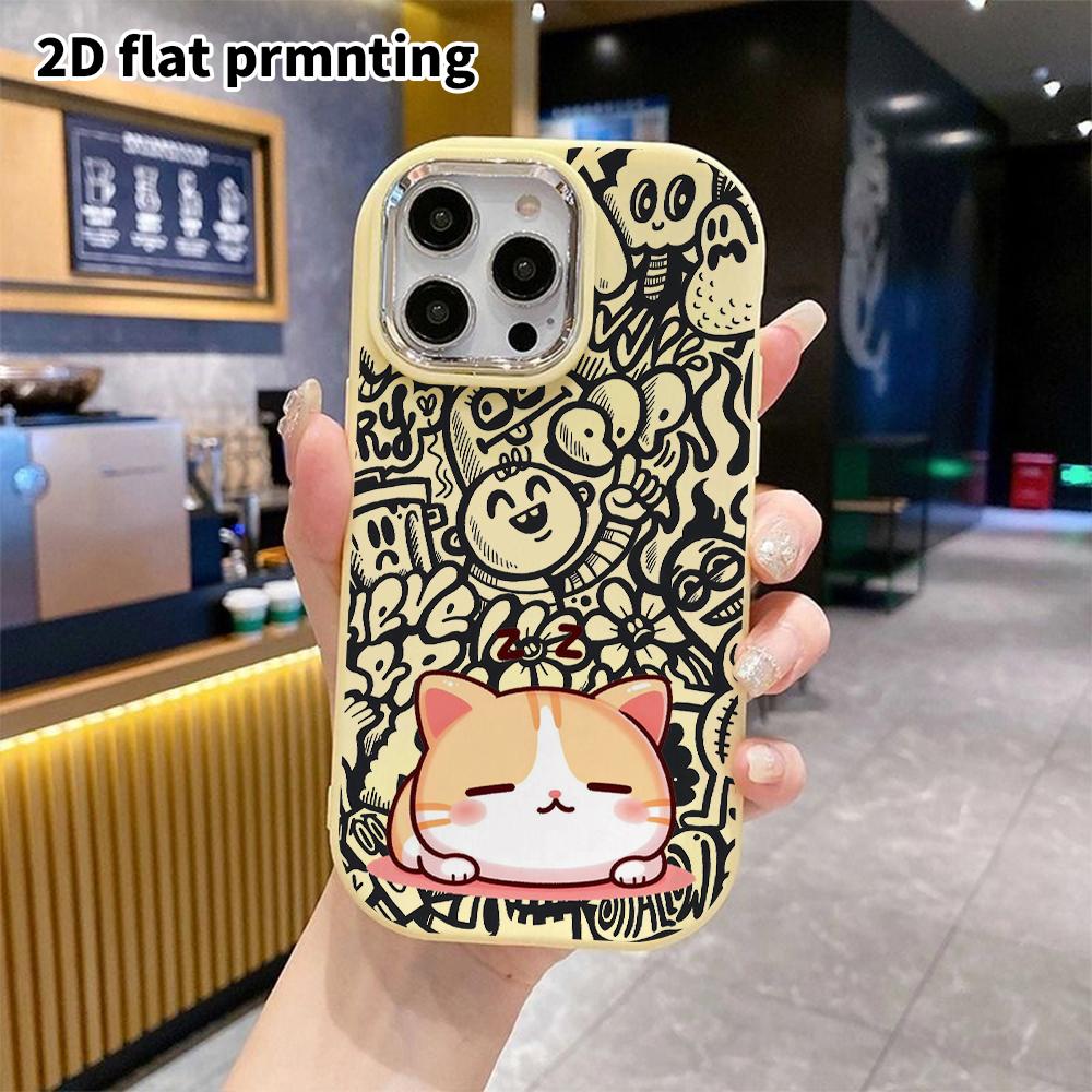 Phone Case: 2D flat design suitable for iPhone 18 17 16 15 14 13 Pro protective case, couple style, sleeping chubby orange cat, Christmas and Hallowee