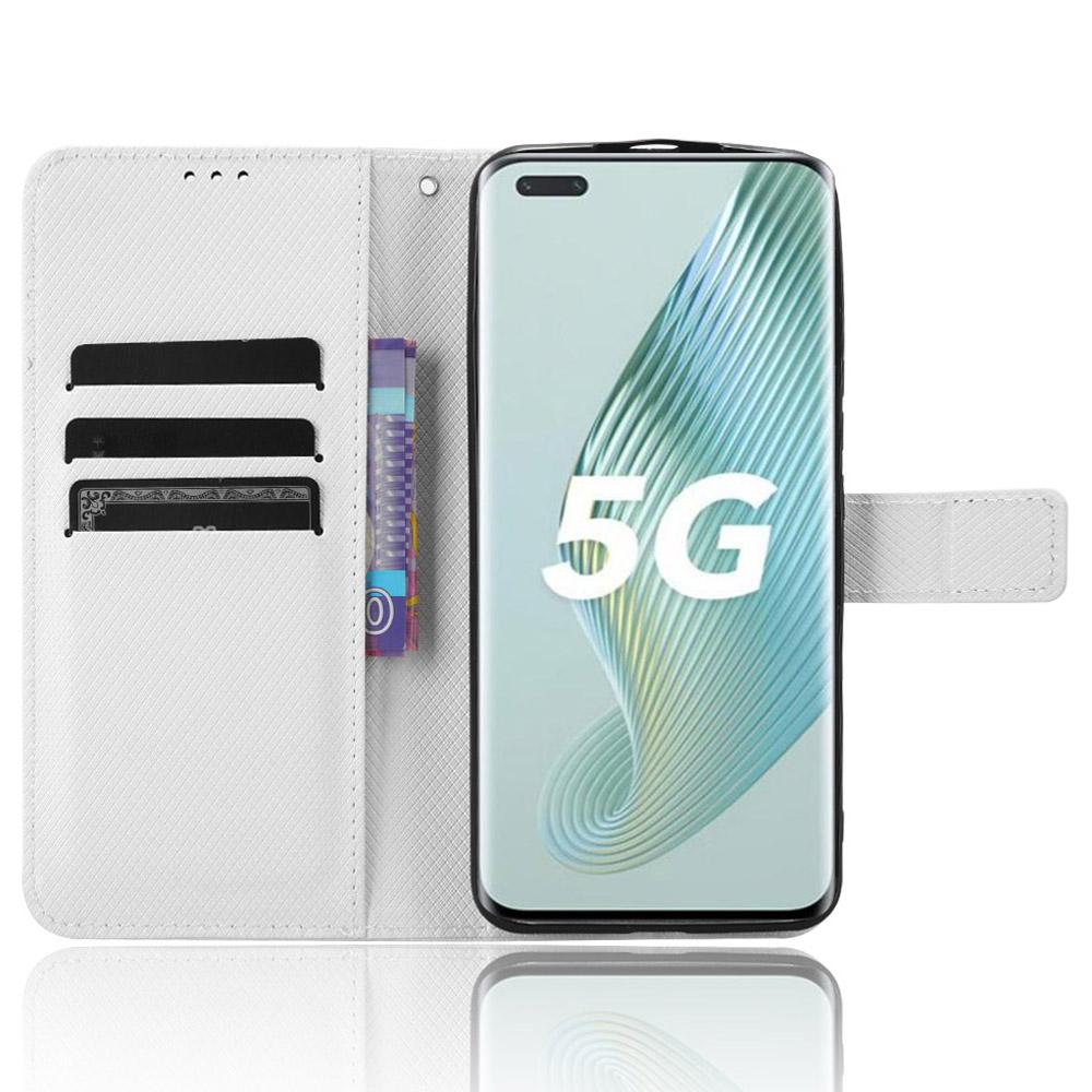 

For Honor Magic5 Pro 5G Diamond Texture PU Leather Wallet Phone Case Support Stand Anti-drop Cover White
