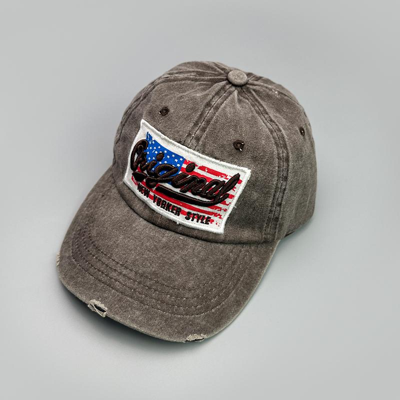 Amerikanische Flagge Stickerei Baseballkappen Gebrochen Neu Unisex Retro Atmungsaktiv Sonnenschutz Persönlich Vielseitig Mode Schirmmützen