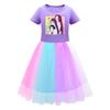 Kids Girls K-POP Rumi Zoey Mira Print Mesh Rainbow Round Neck Short Sleeves Casual Cotton Dress