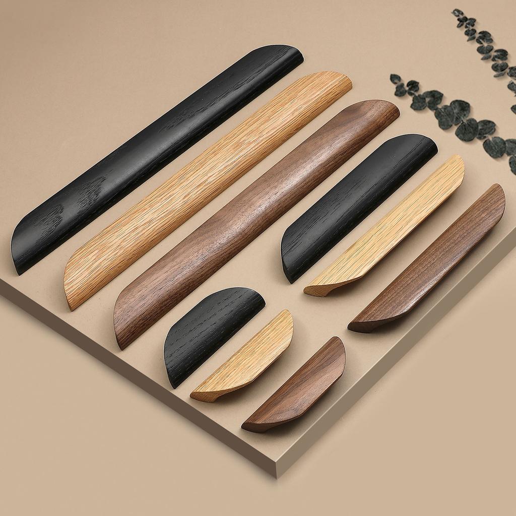 Wooden Pulls Wardrobe Door Handle Beech Wood Black Walnut Drawer Knob Cabinet Bedside Table Pull