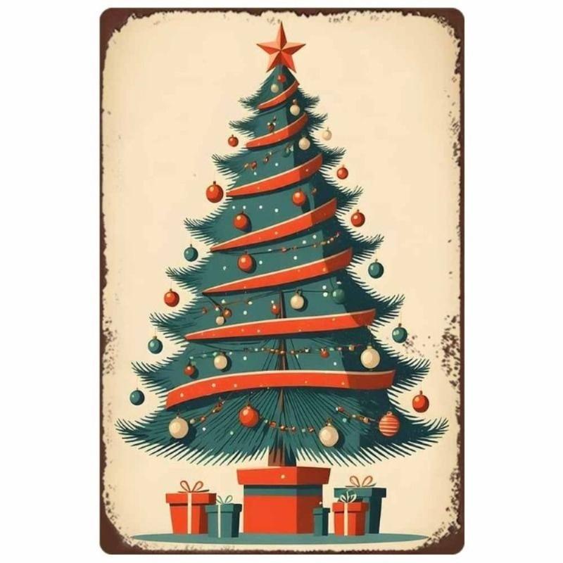 Vintage Merry Christmas Metal Sign, Retro Holiday Wall Decor 20x30cm