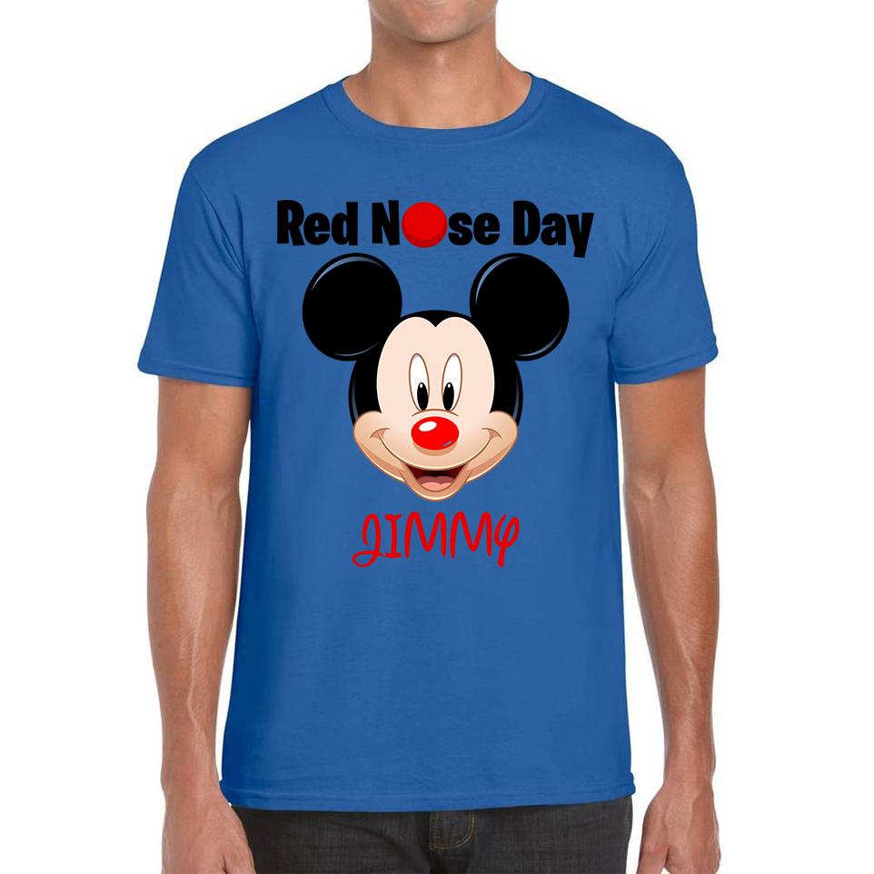 Personalised Mickey Mouse ( Name ) Red Nose Day Unisex Mens T Shirt Womens Tops Tees 3XL