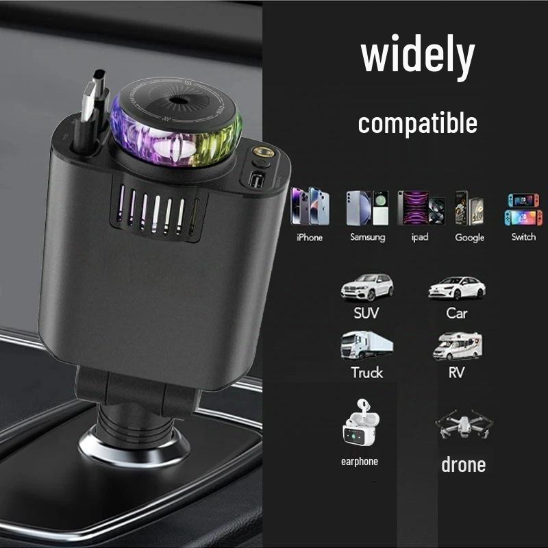 45W Fast Car Charger with Retractable Cable, Dual Port, Aromatherapy Design, Compatible with Apple & Huawei Phones