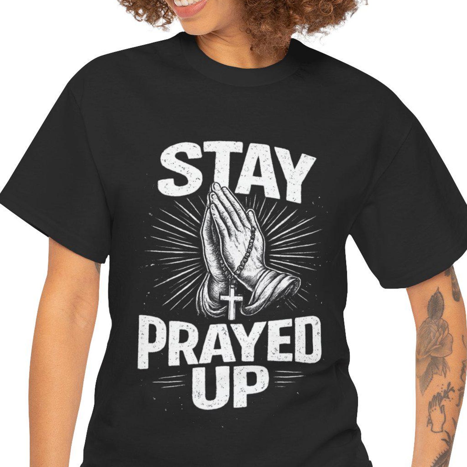 Stay Prayed Up Tee | Praying Hands Cross Christian Faith Shirt 3XL