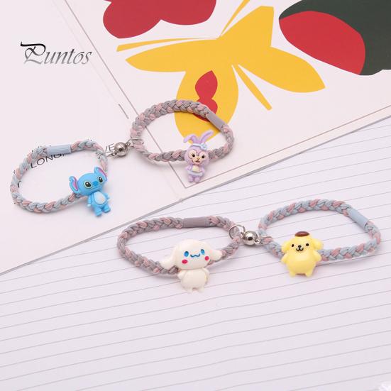 1 Pair Hair Rope Cartoon Doll Pendant Weaving Magnet Suction Hair Ties Best Friend High Elastic Hair Accessories