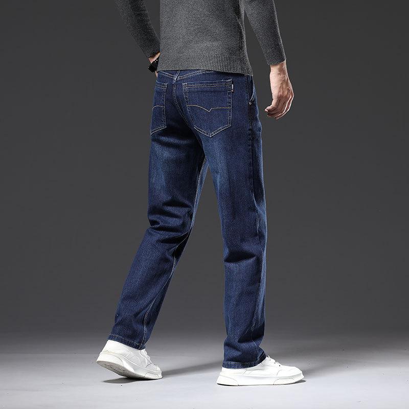 Autumn and winter men's loose straight jeans elastic business trend youth casual long pants for men