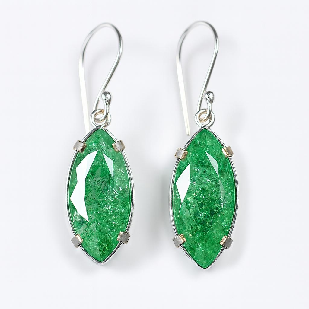 925 Sterling Silver CERTIFIED 64 Ct Natural Marquise Cut Green Emerald Earring AI-144-NS