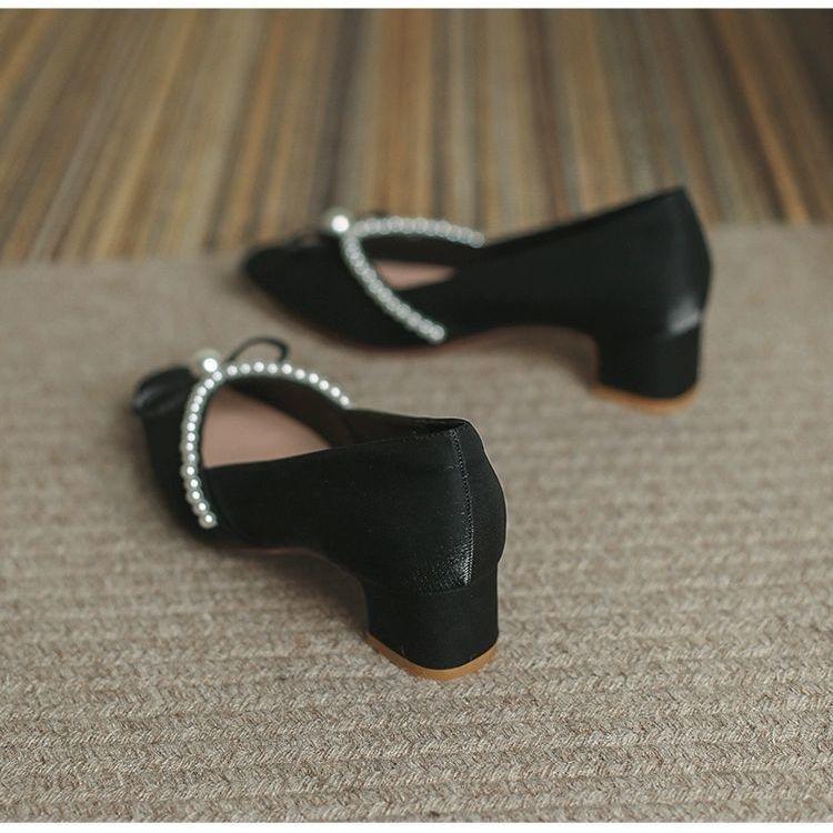 

Mid-heeled crystal Xiuhe wedding shoes, women s pearls, new thick-heeled shoes, small fragrance French dress, high heels, spring and autumn style 34