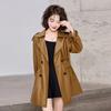 Design Sense Brown Leather Jacket Women's Spring and Autumn New Leather Jacket Medium and Long Coat