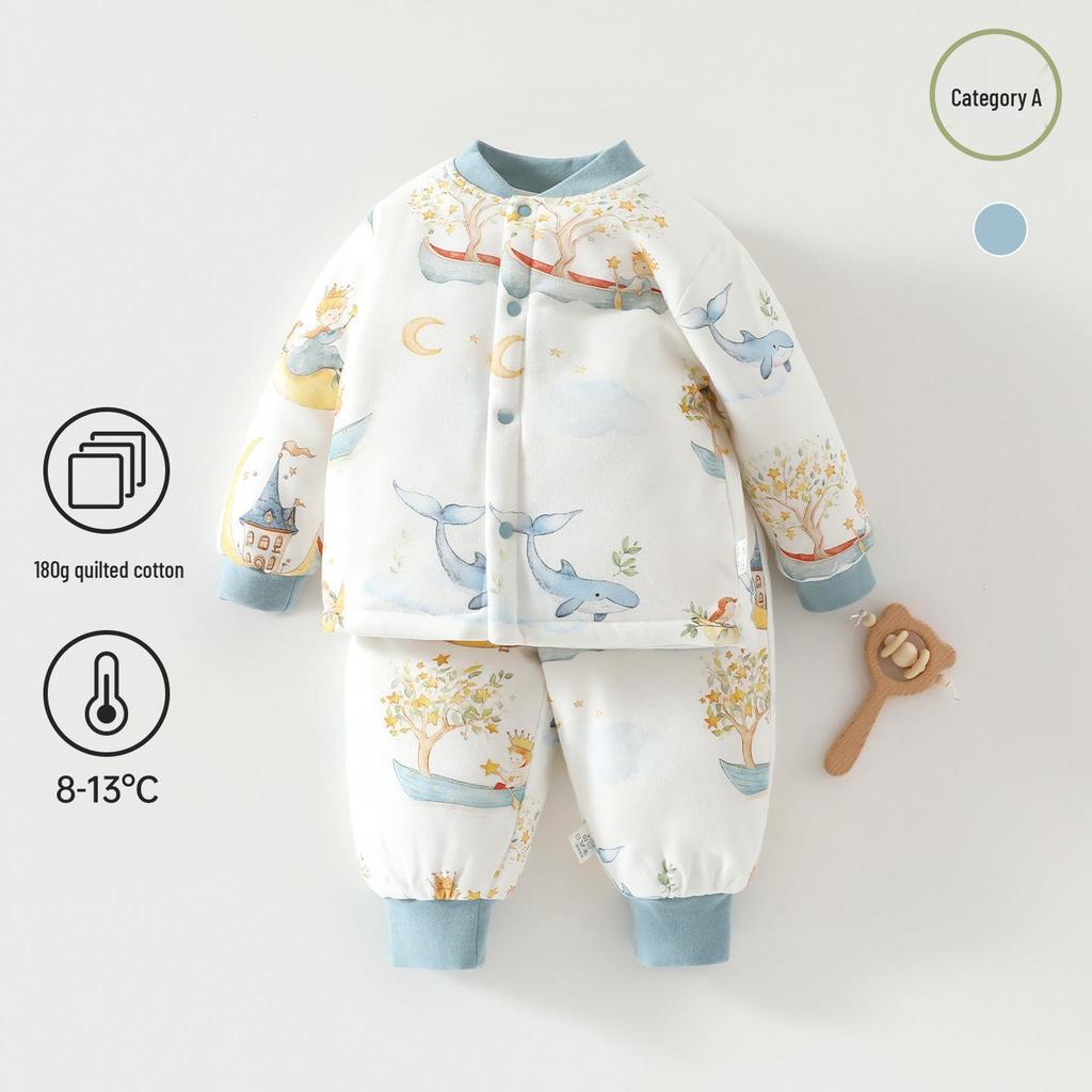 180g Thickened Baby Autumn/Winter Belly-Protecting Warm Outfit: Padded Top & Pants Set