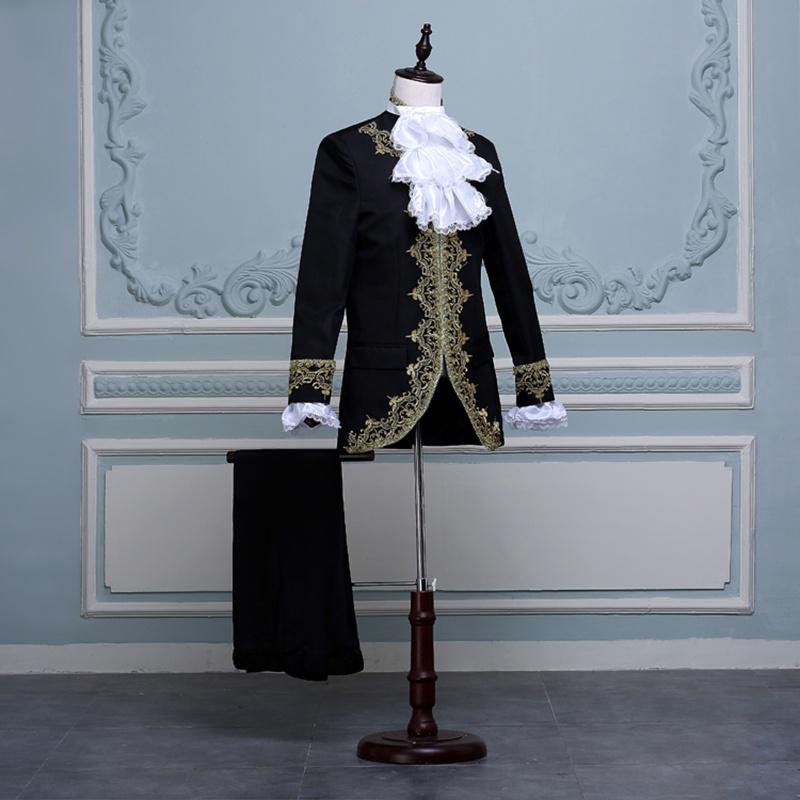 Regal King Prince Renaissance Medieval Men Cosplay Costume Coat And Pants Set