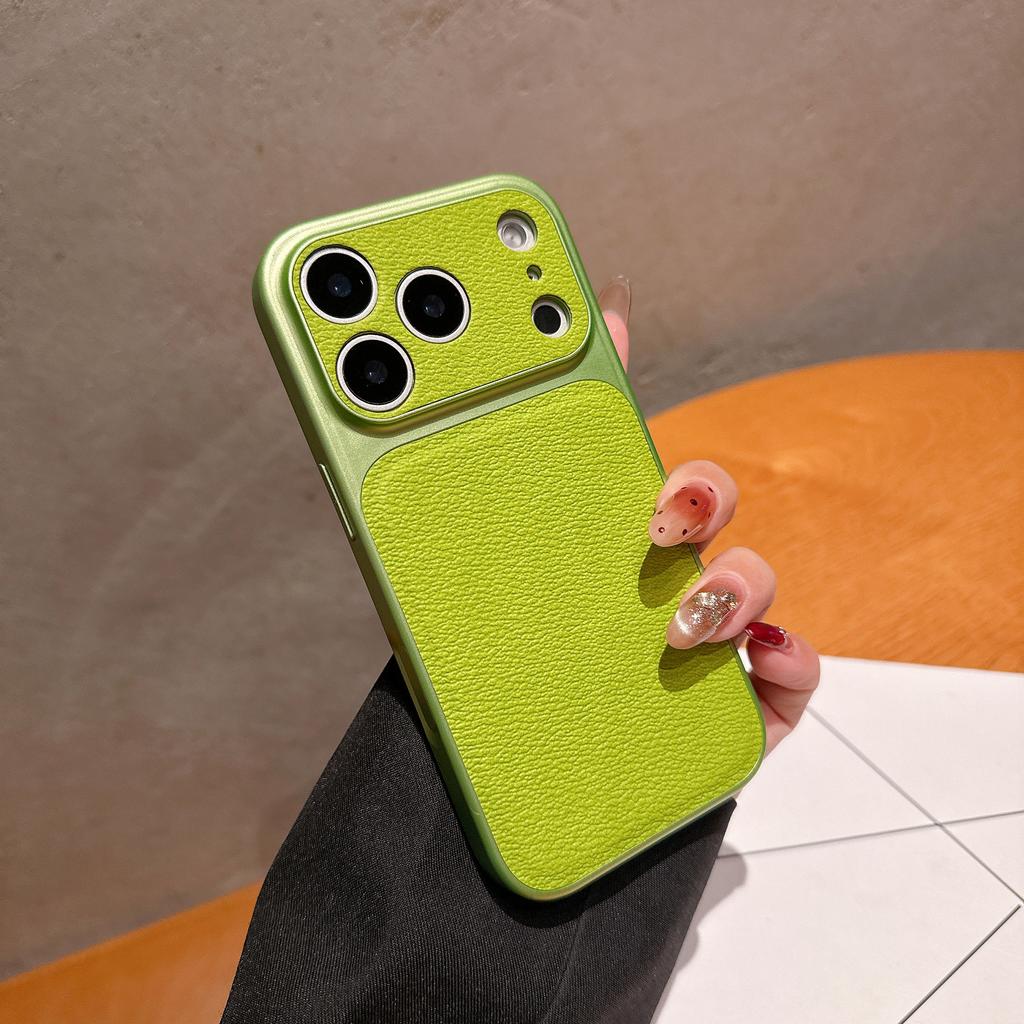 Original Solid Leather Color Case for iPhone 17 Air 16 15 14 13 Pro Max Matte Shockproof Hybrid PC Large Camera Window Cover