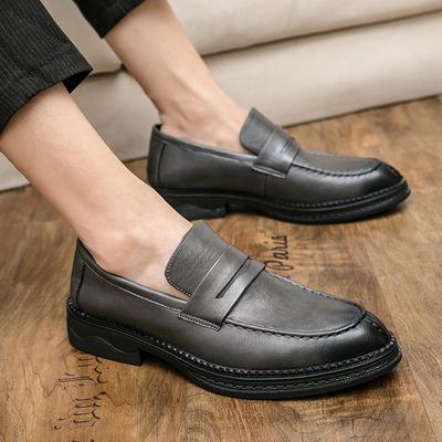 Men Thick Soled Loafers Slip On Fashion Leather Shoes Round Toe Men Casual Shoes Comfortable Classic Leather Shoes Men