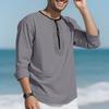 Pánské módní tričko s límečkem henley 95% len s dlouhým rukávem podzimní volné ležérní prošívané tričko pánské oblečení