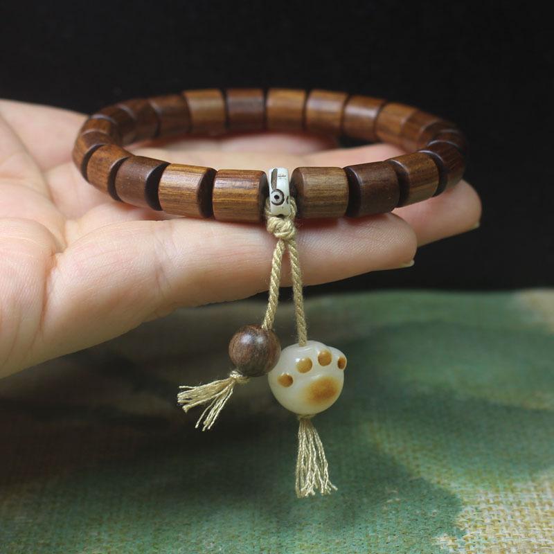 8mm Straight Cut Black Rosewood Bracelet Lotus Cat Paw Design Ladies Wooden Gift Hand Ornament
