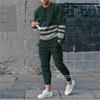 Autumn Men T-shirt Trousers Suit Stripe Gradient Graphic Printed Tracksuits Oversized Long Sleeve Male Pants Outfit 2 Piece Sets