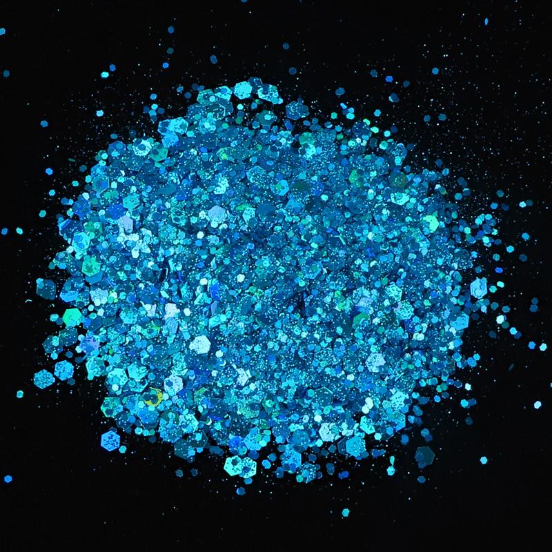 50G holografické smíšené šestihranné třpytky na nehty stříbrné třpytky laserové třpytky tenký film DIY design dekorace na nehty