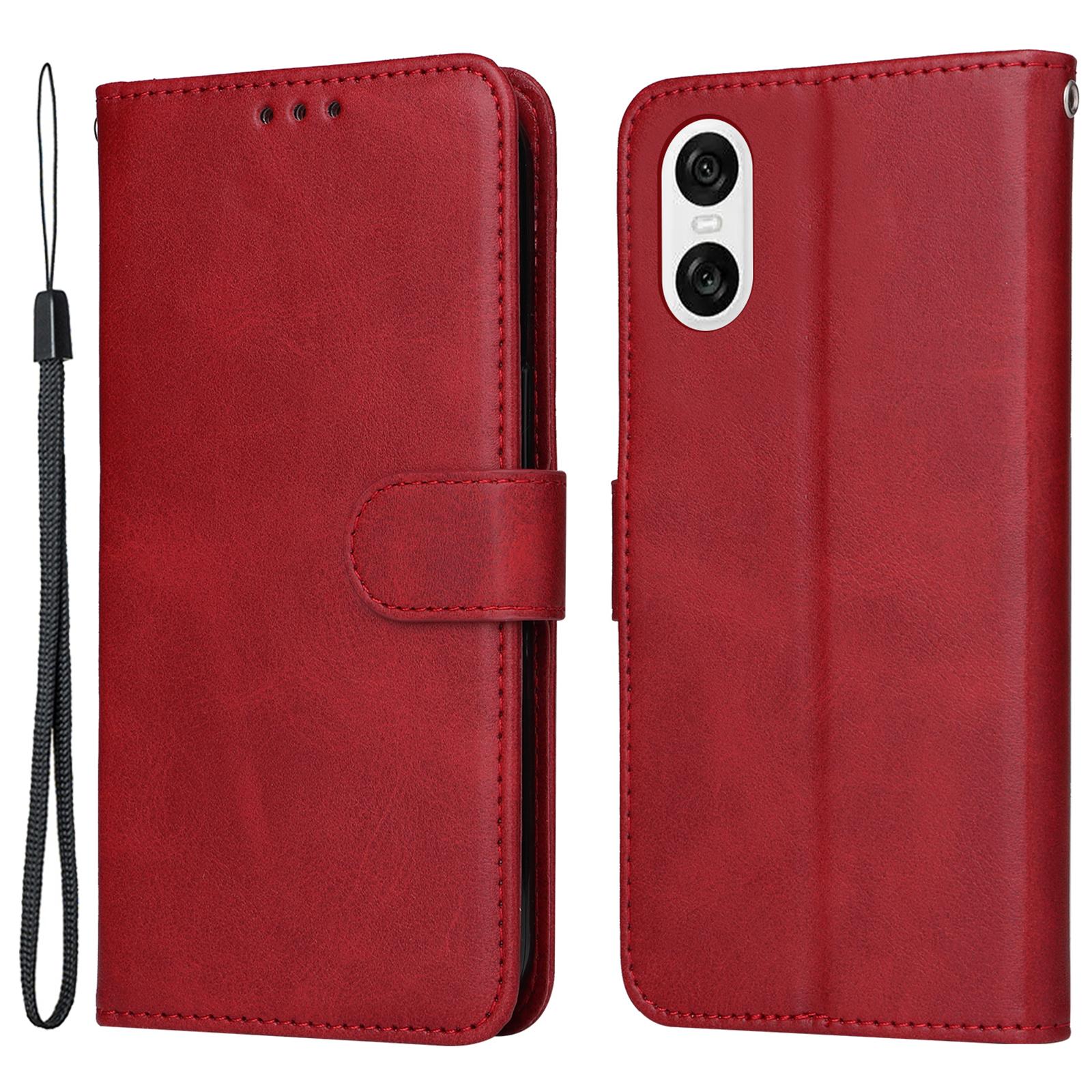 

Для Sony Xperia 10 VI Чехол Кожа теленка Текстура Кошелек Слоты для карт Противоударный Чехол для телефона Red