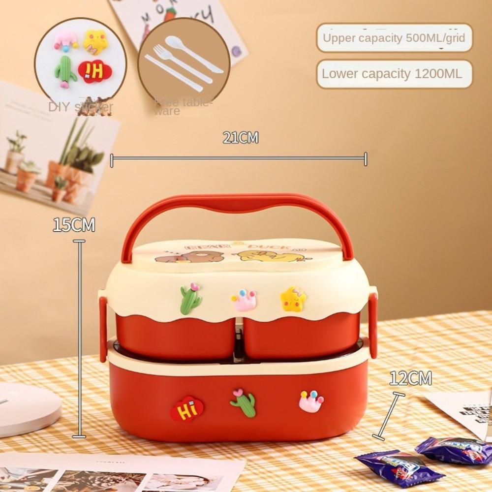 1600ml Cartoon Double Layer Lunch Box Leakproof Food Box Food Warmer Container School Office Lunch