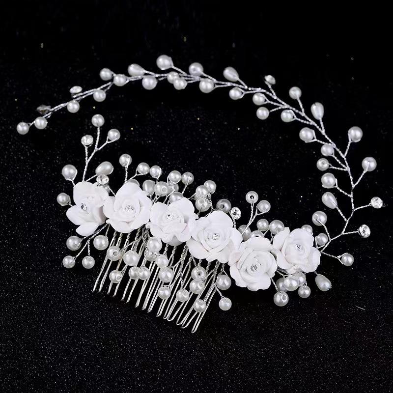 1Pcs Hair Accessories Made Hair Color Pearl Wedding Hair Combs For Bridal Flower Headpiece Women Hair Ornaments Jewelry