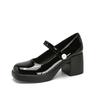 The Treasure of the Town Store~ Cowhide Mary Jane Shoes Thick Heel Single Shoes Women's 2024 Early Spring New High Heels Shallow Fairy Shoes