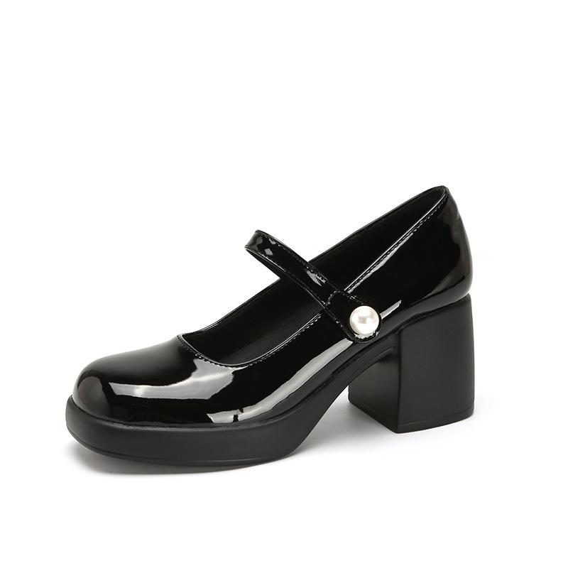 The Treasure of the Town Store~ Cowhide Mary Jane Shoes Thick Heel Single Shoes Women's 2024 Early Spring New High Heels Shallow Fairy Shoes