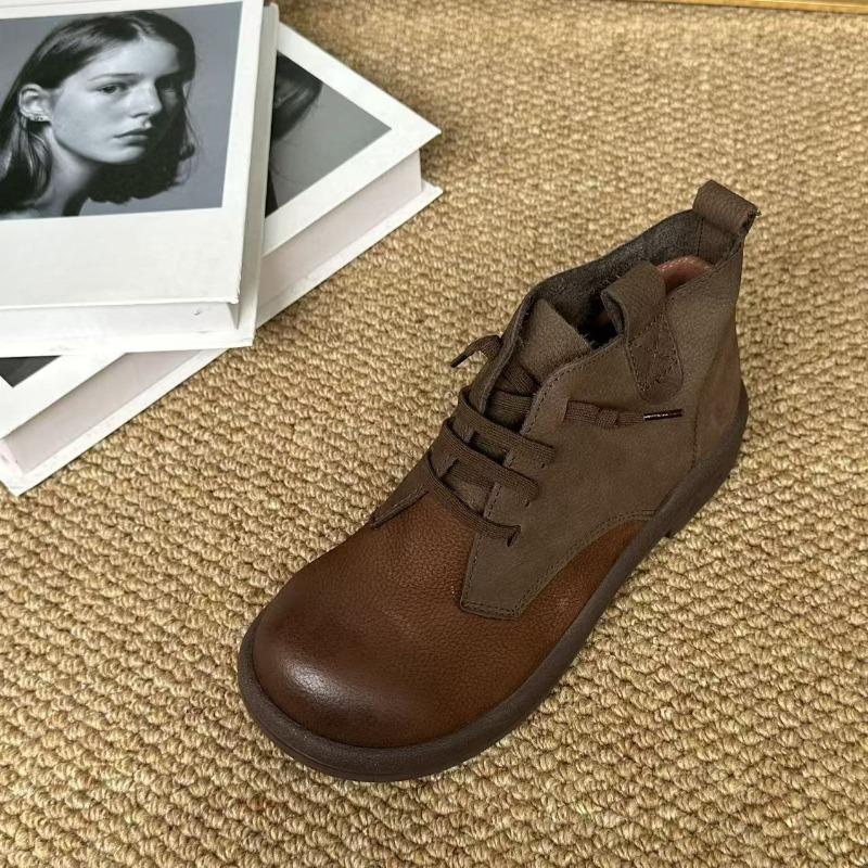 Leather Boots, Women's Retro Shoes, Casual Short Boots, and Cotton Boots on One Foot