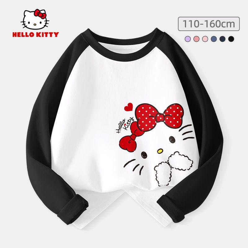 Hello Kitty Girls' Base Layer Shirt Spring 2024 New Children's Long-Sleeved T-Shirt Black Fashionable Stylish Top