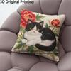 Vintage Peony & Tuxedo Cat Throw Pillow Covers Pattern Cushion Cover Suitable For Sofa Bedroom Car Pillow Cover