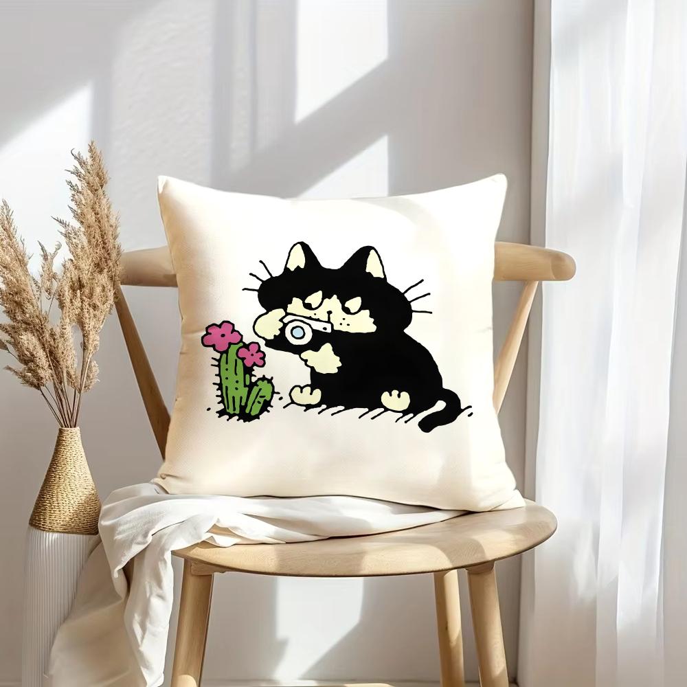 Katzenillustrationen Kissenbezug Weicher Plüsch Überwurf Kissenbezug Beidseitiger Dekorativer Kissenbezug Sofa Schlafzimmer Heimdekoration