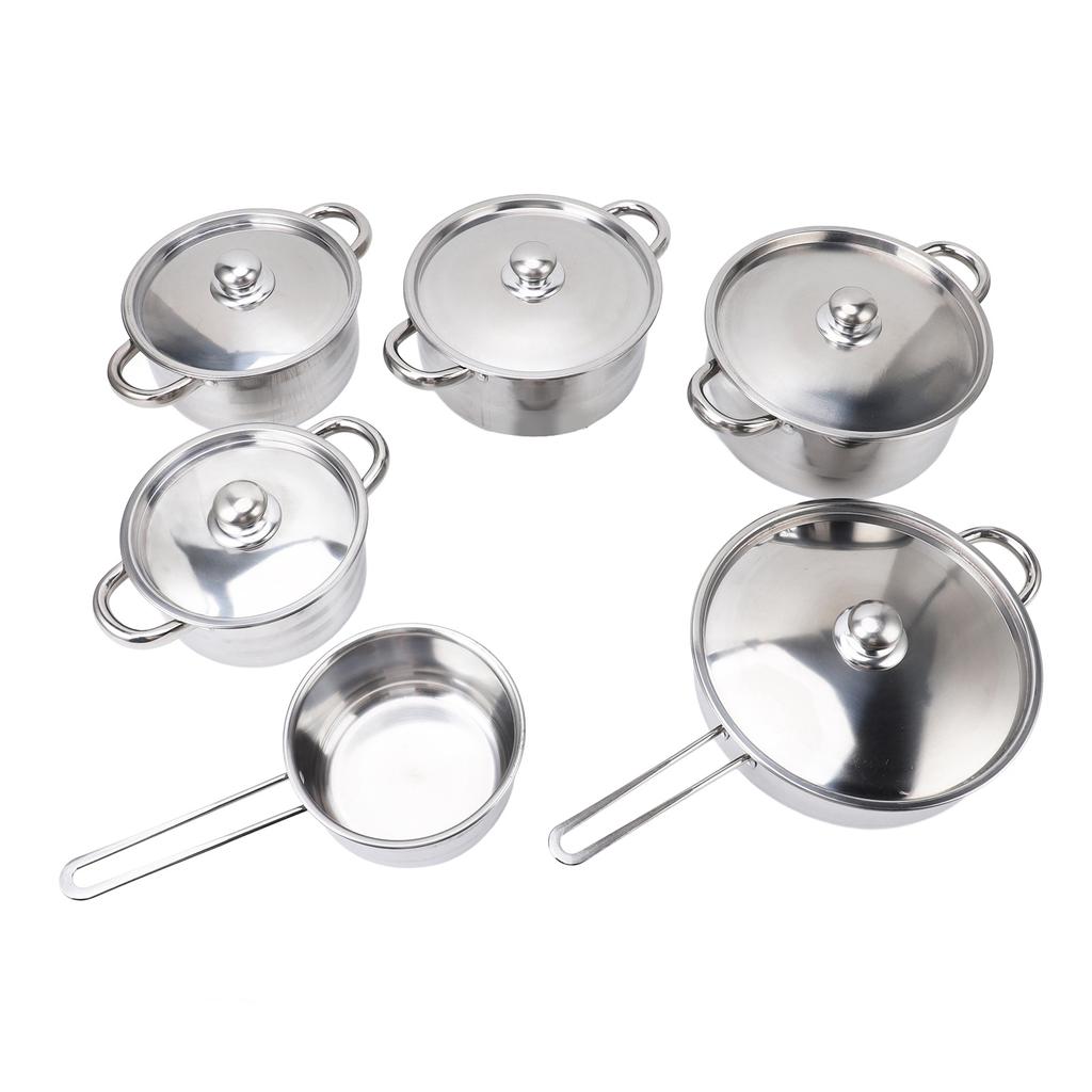 7 Piece Cookware Set Stainless Steel Double Ear Soup Pot Single Handle Milk Pan Frying Pan with