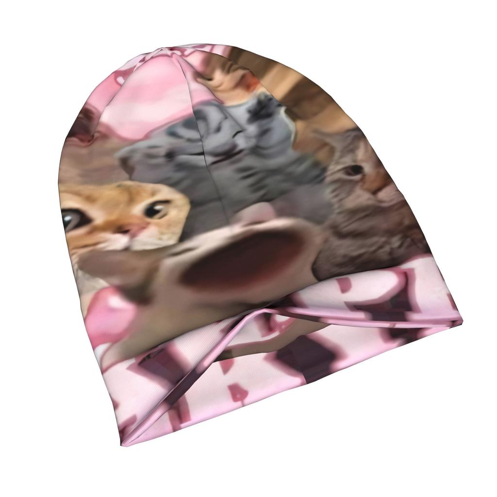 2D Flat Printing Funny Cat Meme Minimalist Knit Hat Designed for Adults Who Enjoy Quiet Style Complements Neutral Tones And Effortless Outfit Choices