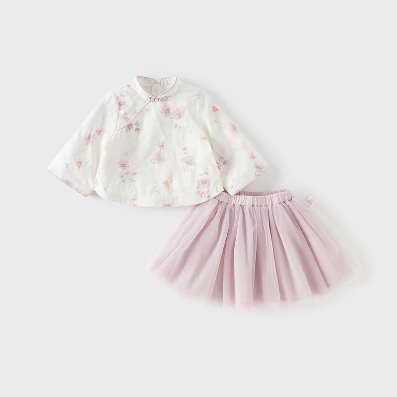 David Bella Kidsren s Mesh Skirt Suit 2026 Spring New Style Girls  New Chinese Style Skirt Two-Piece Set Flower Print [Ready in Stock] 90